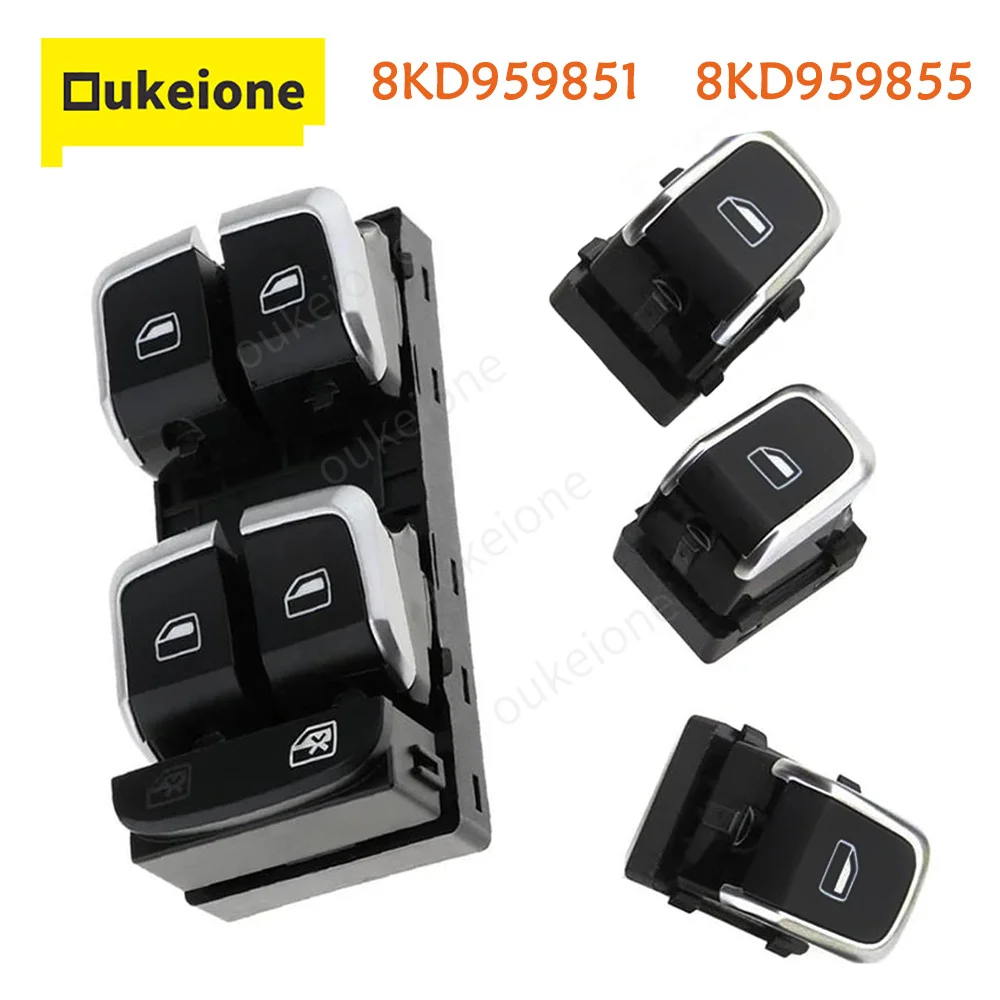 

Electric Master Power Window Control Switch with Chrome Glass Lifter Button for Audi A4 Q5 B8 8KD959851 8KD959851A 8KD959855
