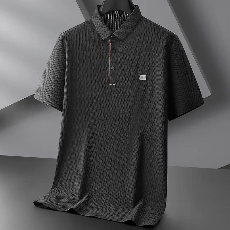 

Minglu Seamless Summer Men's Polo Shirts Luxury Short Sleeve Solid Color High Elasticity Casual Male Tees Plus Size 6XL 7XL