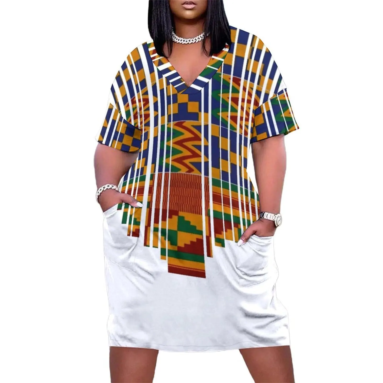 

Kente design. African print/African clothing Loose Pocket Dress summer dresses