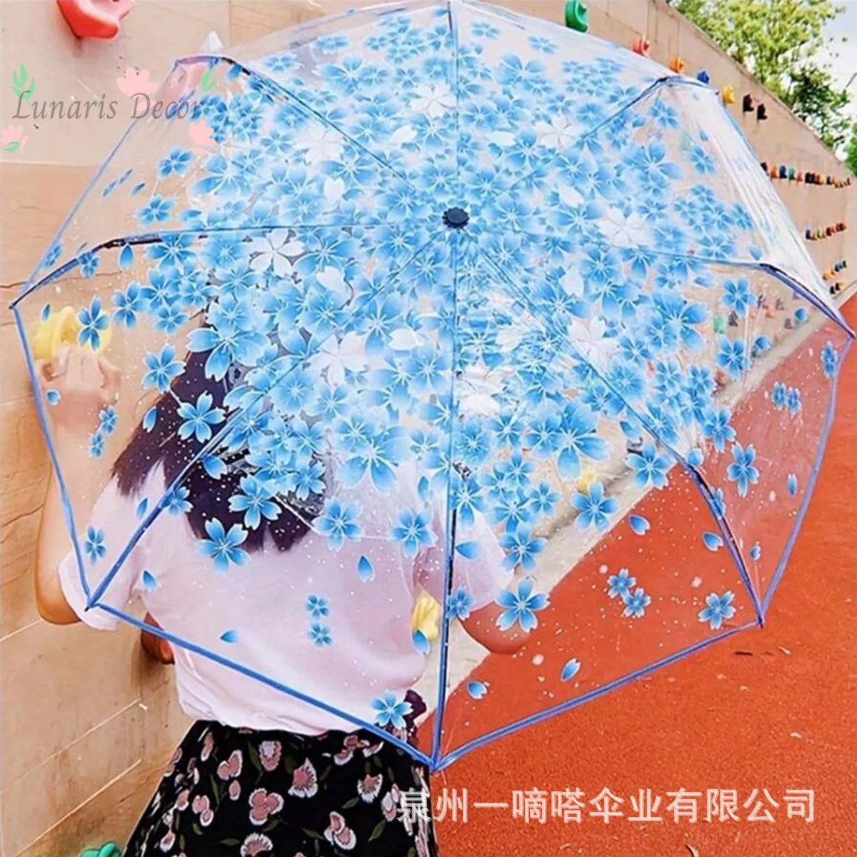 Muse Style Cherry Blossom Transparent Three Folding Umbrella Thickened Portable Couple Rain Umbrella Creative Photography Prop