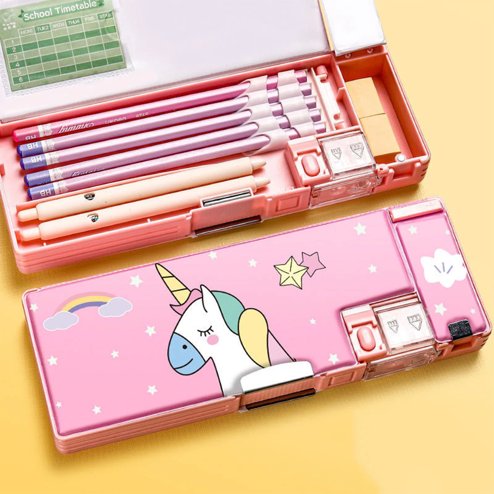 Cartoon Pencil Case Multifunctional Magnetic Sleeve Plastic Double-sided Stationery Case Children\'s and Student Pencil Case