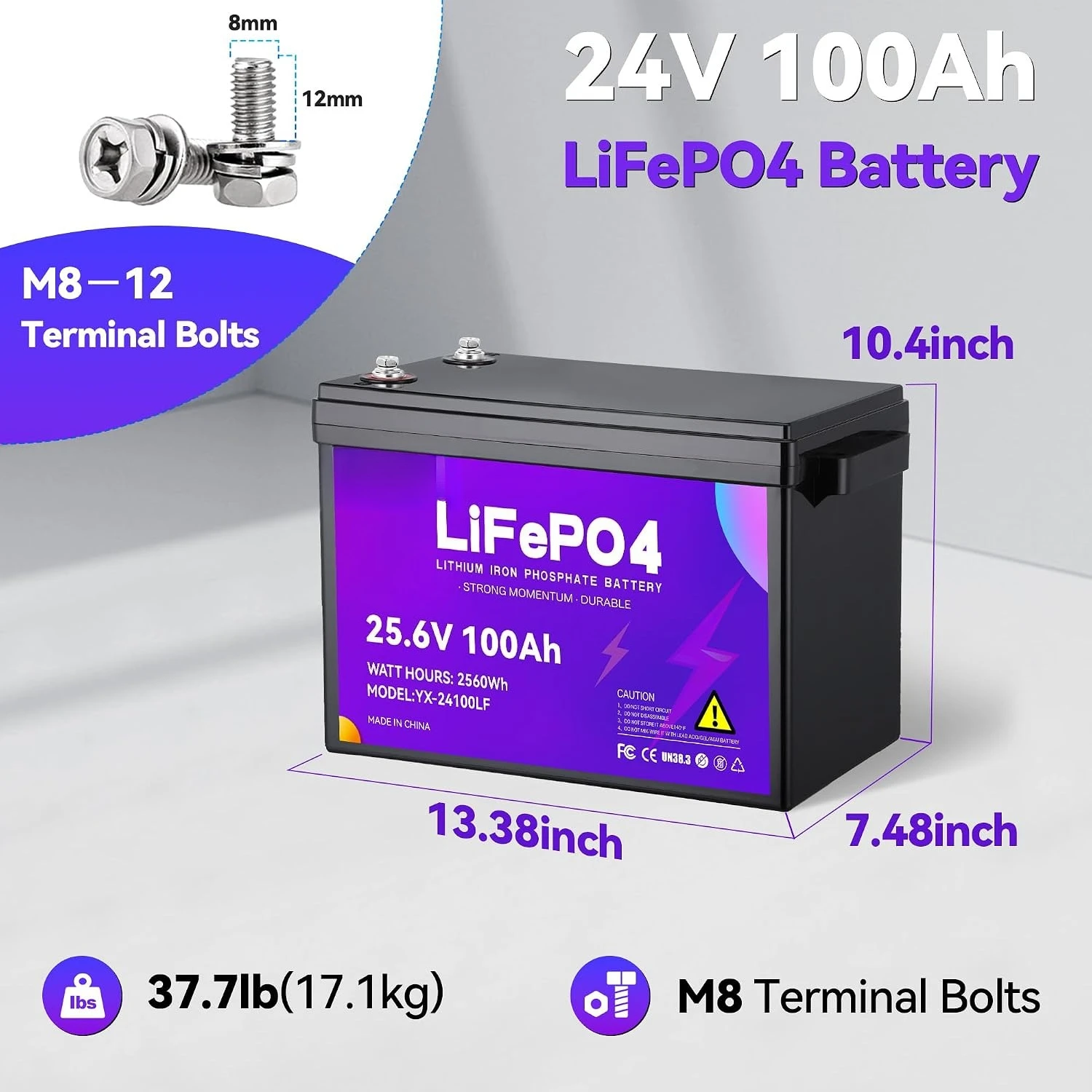 24v 100ah Lithium LiFePO4 B attery with Built-in 100A BMS Board | 15000+ Deep Cycles, Higher Energy Density, for, Customized