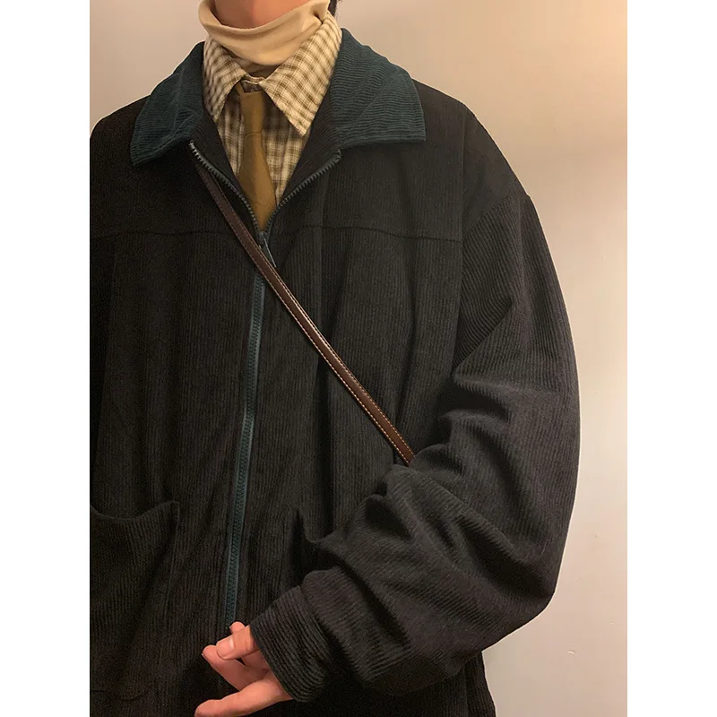 Japanese Retro Loose Oversized Jacket for Men Autumn Winter Fashion Corduroy Harajuku Casual Zipper Jacket Coats Streetwear Y2k