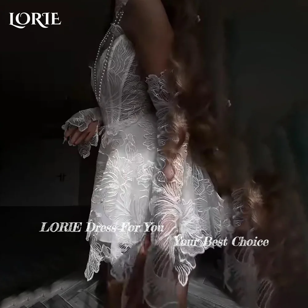 

LORIE Vintage Lace Short Mermaid Wedding Dress Pearls Appliques Strapless Corset Mini Bridal Gown Princess Bride Gown Customized