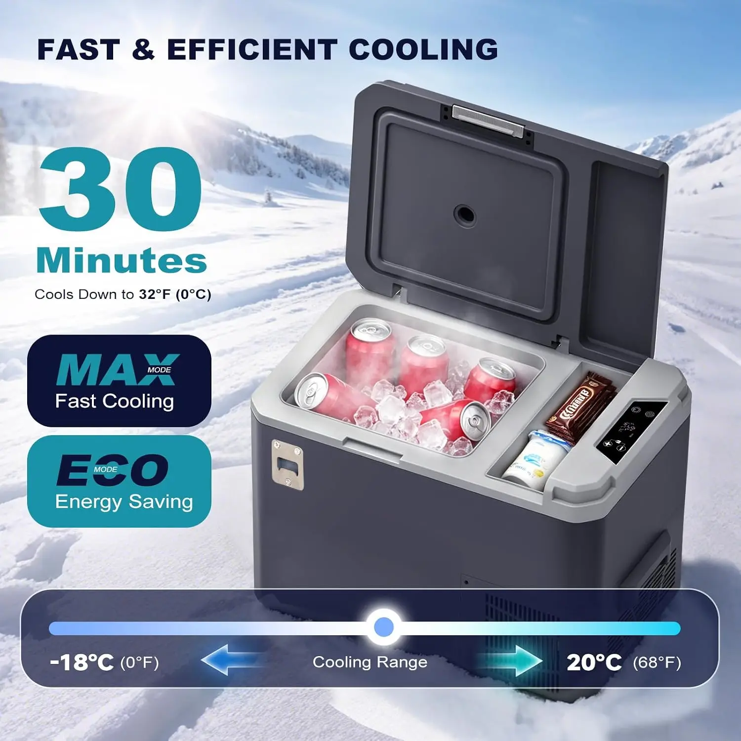 12 Volt Refrigerator, 26QT Portable Freezer Compressor Cooler, 12V Car Fridge 0℉~68℉, Single Zone Electric Cooler