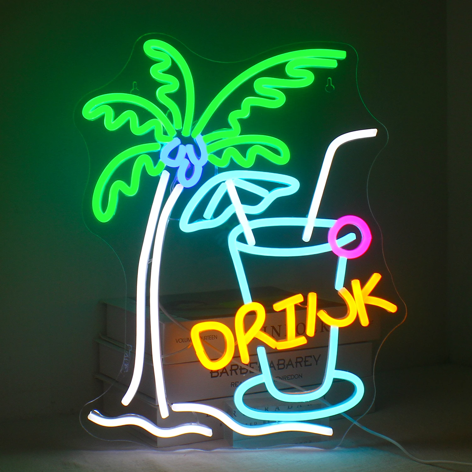 Coconut Tree and Drink Neon Sign Colorful Neon Sign Neon Light for Wall USB Powered Led Neon Signs for Bar Sign Bedroom Decor