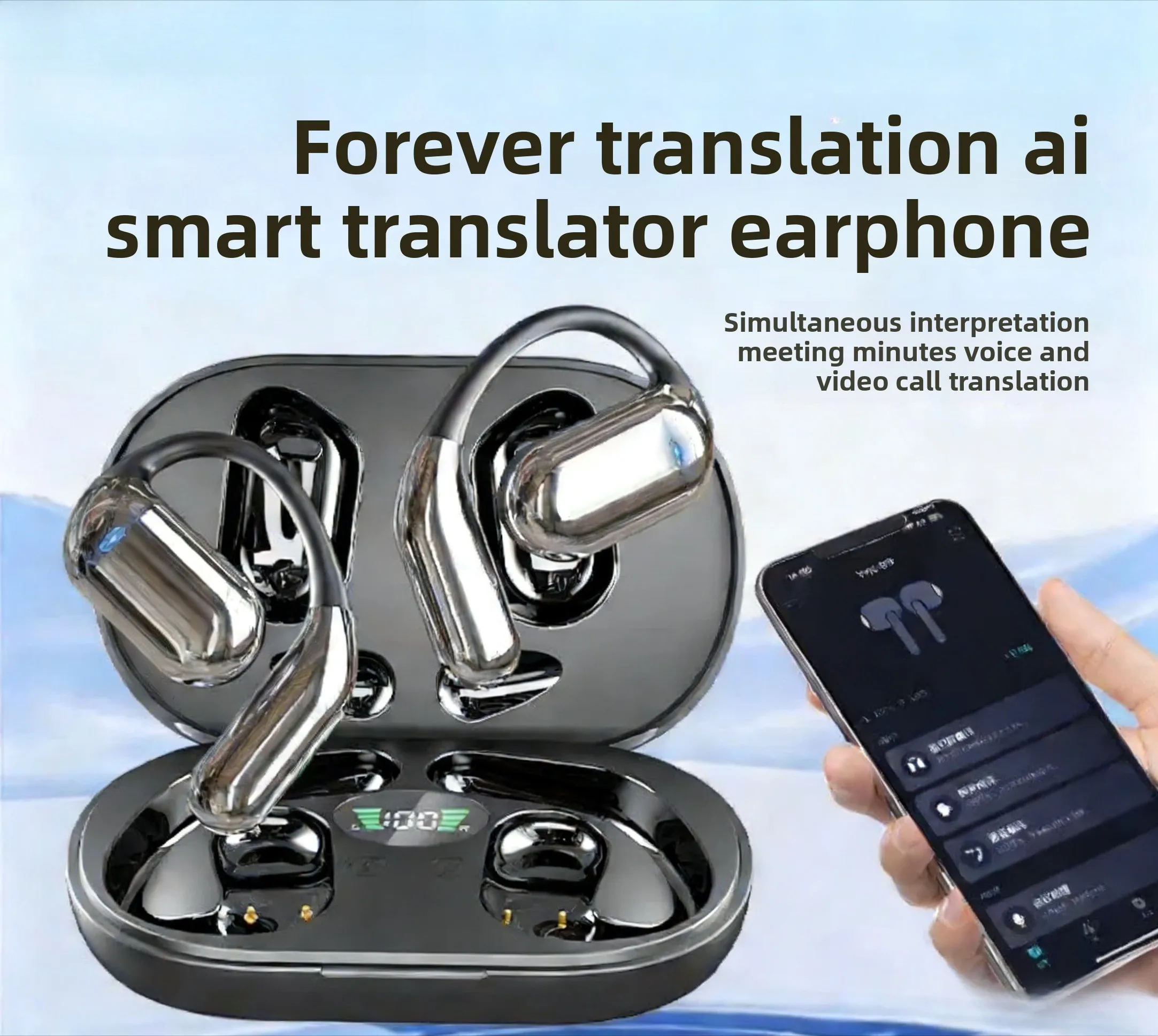 

Наушники-переводчики 3-в-1 с ИИ, 144 языка, шумоподавление, Bluetooth 5.3, мгновенный голосовой перевод в реальном времени