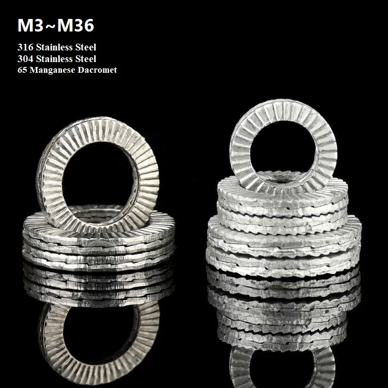 

M3~M36 304/316Stainless Steel/65 Manganese Dacromet DIN25201 Double Deck Self-Locking Washer Wedge Lock Loose Shock Proof Gasket
