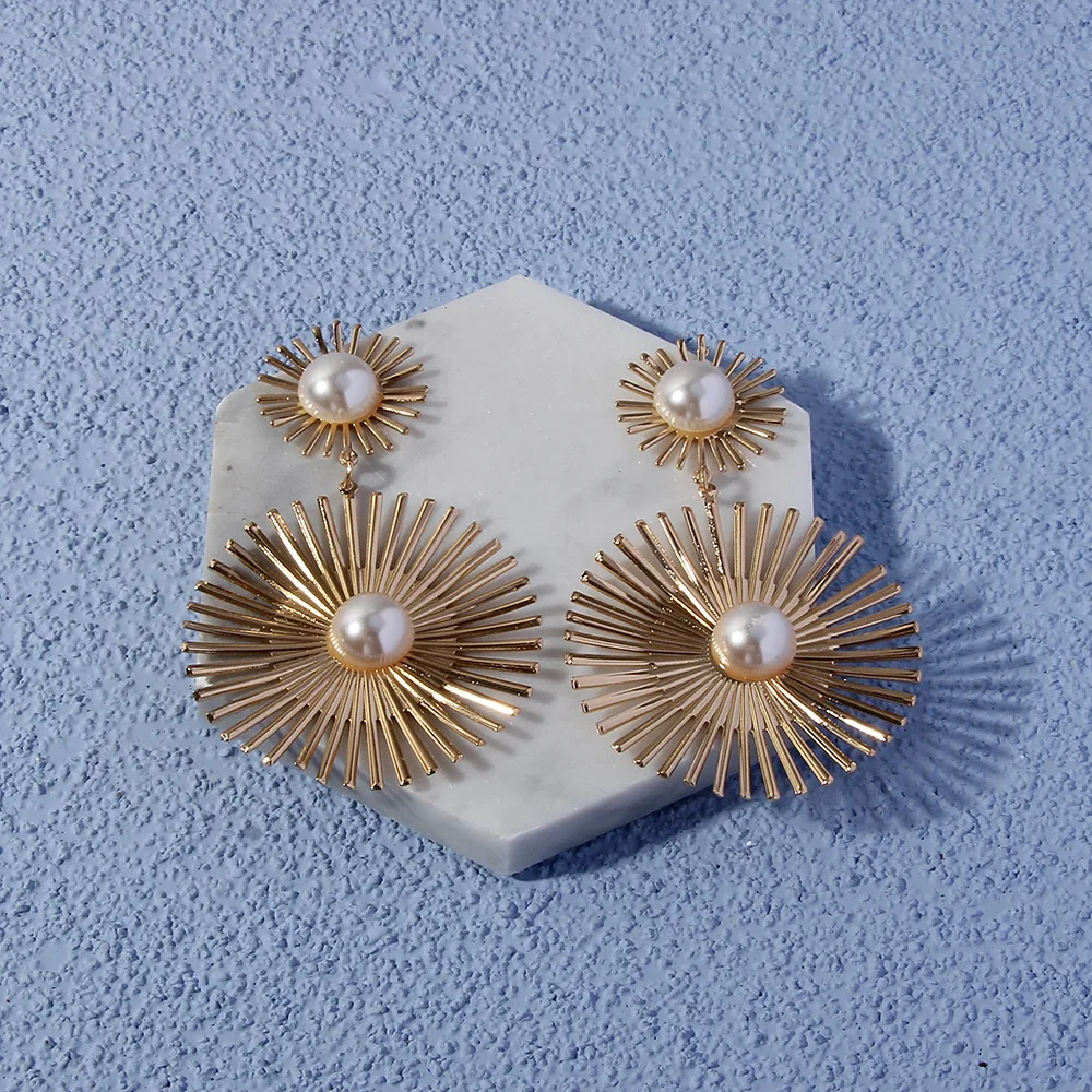 2024 Exaggerated Long Drop Earrings for Women Big Pearl Round Dangle Earrings Wild Sun Earings Brincos Female Fashion Jewelry