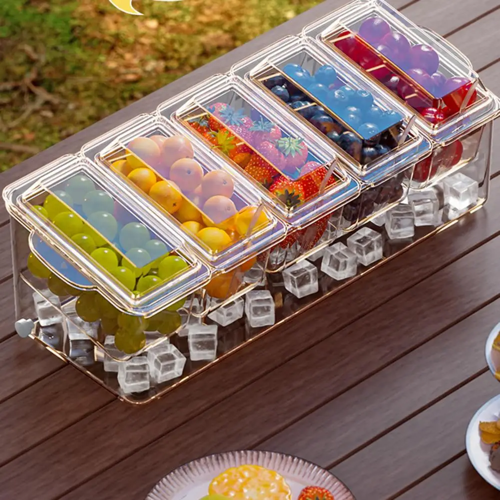 

Органайзер для еды, коробка для фруктового салата с 5 отделениями для хранения продуктов, прозрачный сервировочный поднос без BPA для фруктового салата