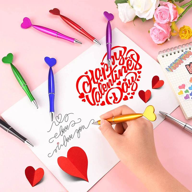 120Pcs Valentine's Day Pens Heart Shaped Ballpoint Kids Pens Black Gel Ink Rollerball Pens for Office School Supply 8Colors