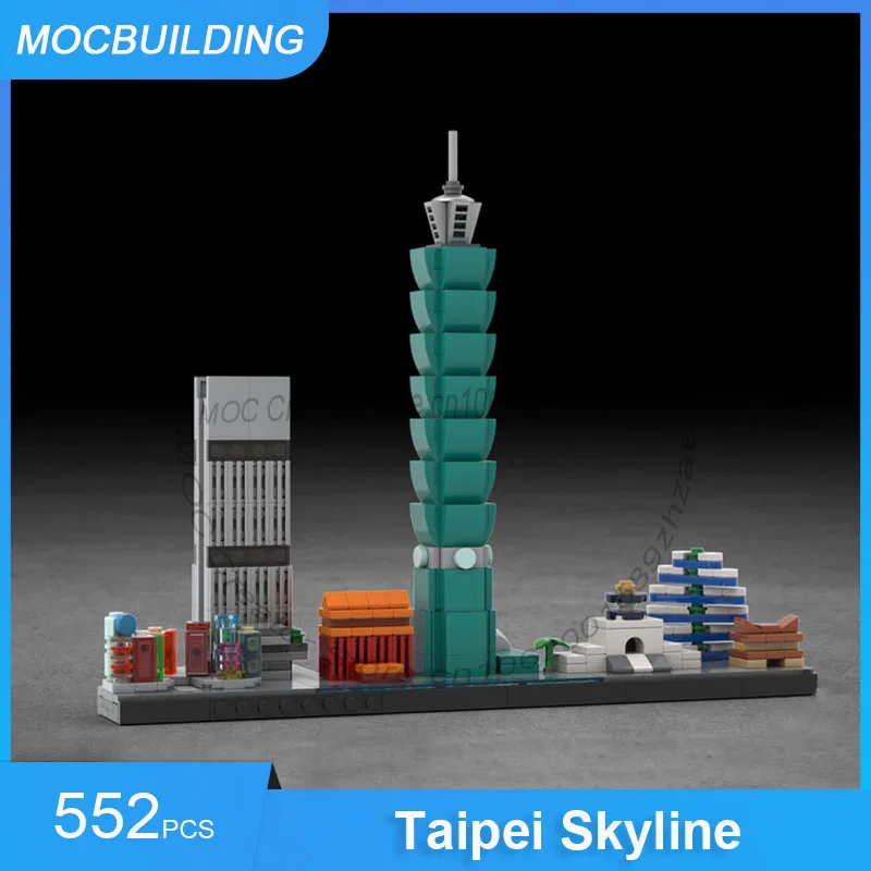

Строительные блоки MOC Taipei Skyline, модель дисплея архитектуры, сделай сам, сборка кирпичей, коллекция, дисплей, рождественские игрушки, подарки, 552 шт.