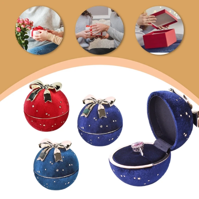 Delicate Jewelry Storage and Display Box Decorative Round Rings Storage Box with Soft Interior and Bowknot Embellishment