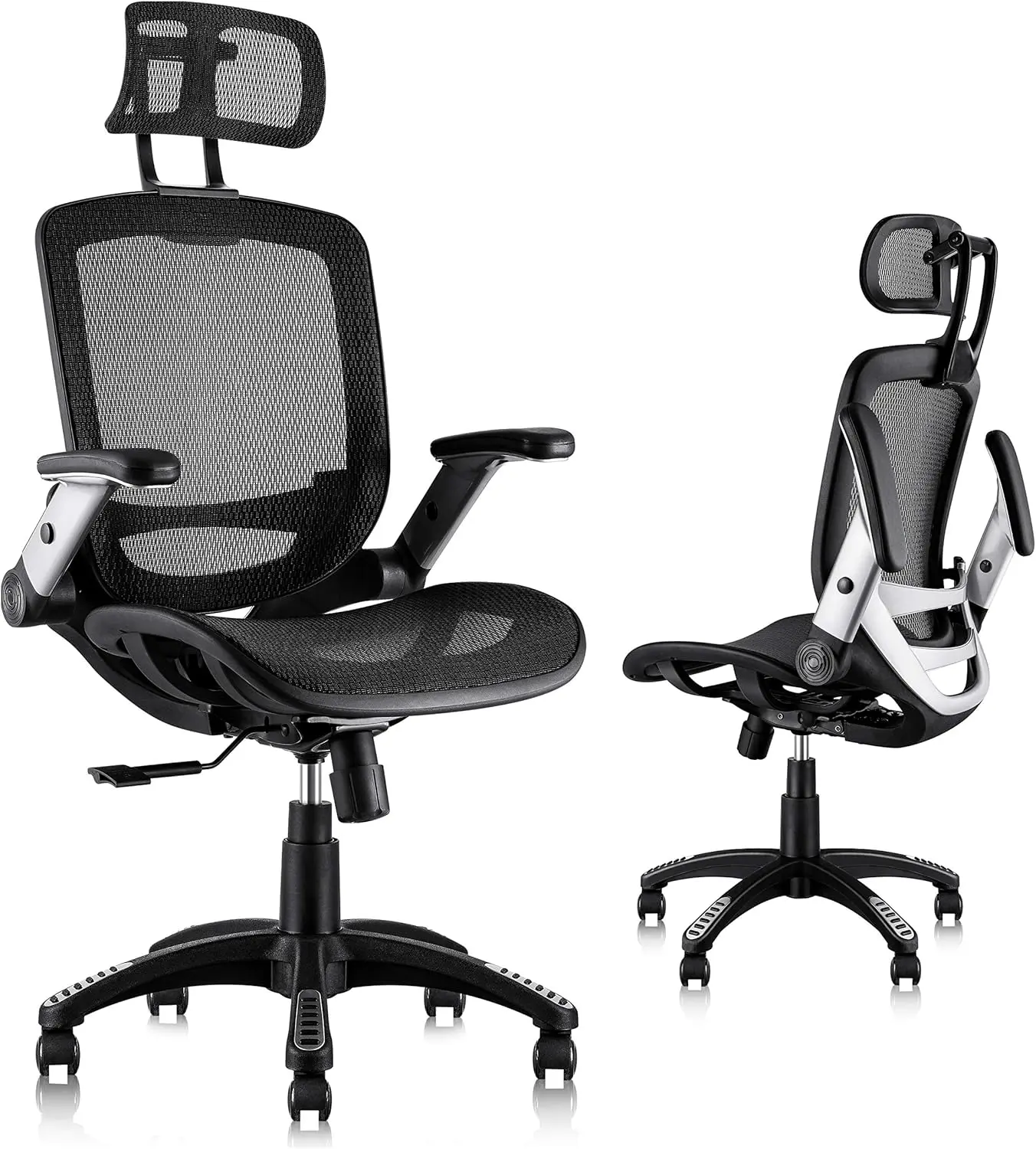 Ergonomic Office Chair, High Back Home Desk Chair with Headrest, Flip-Up Arms, 90-120° Tilt Lock and Wide Cushion