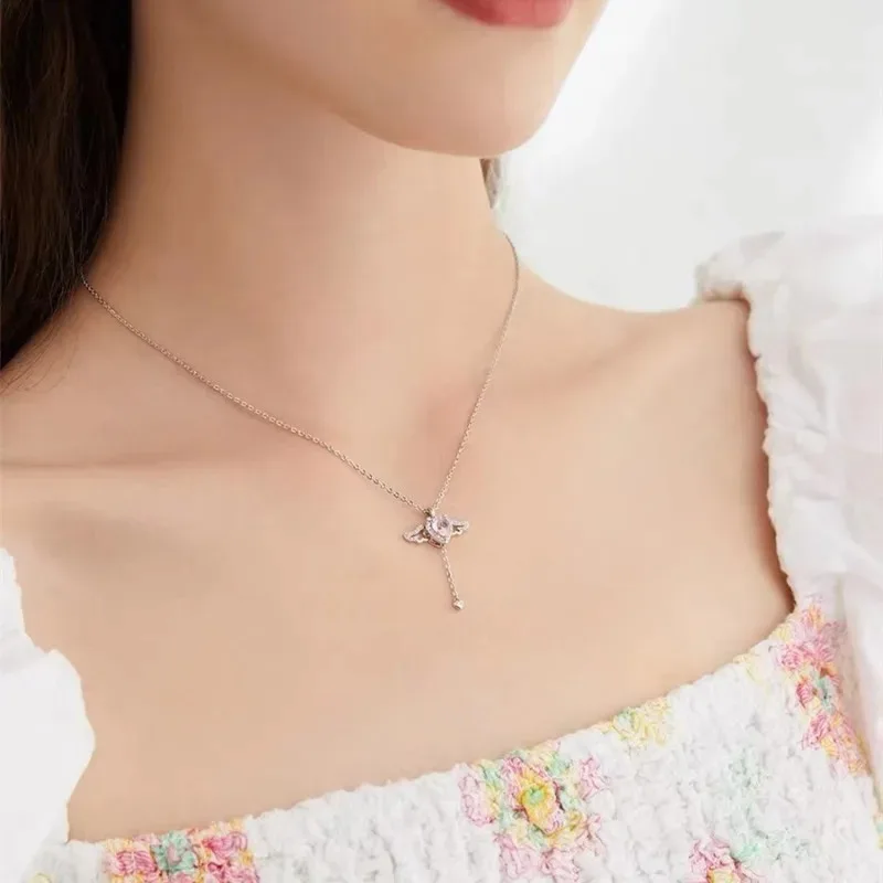 Cupid's Heart Necklace Wings Will Move Small Crowd Design Angel Clavicle Chain Qixi Valentine's Day Gift To Girlfriend