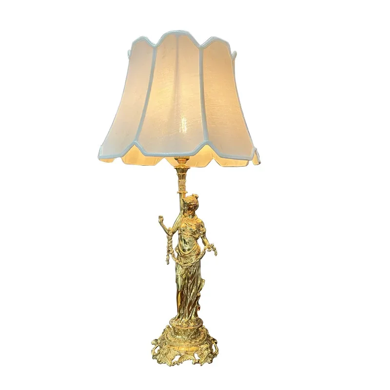 

European retro Western character art French full copper living room bedroom study desk lamp