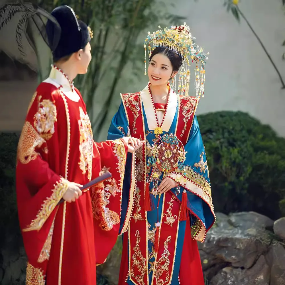 Song Hanfu Abiti da sposa 2024 Nuovo abito da sposa cinese di lusso di fascia alta una coroncina e abiti Coppia Xiuhe