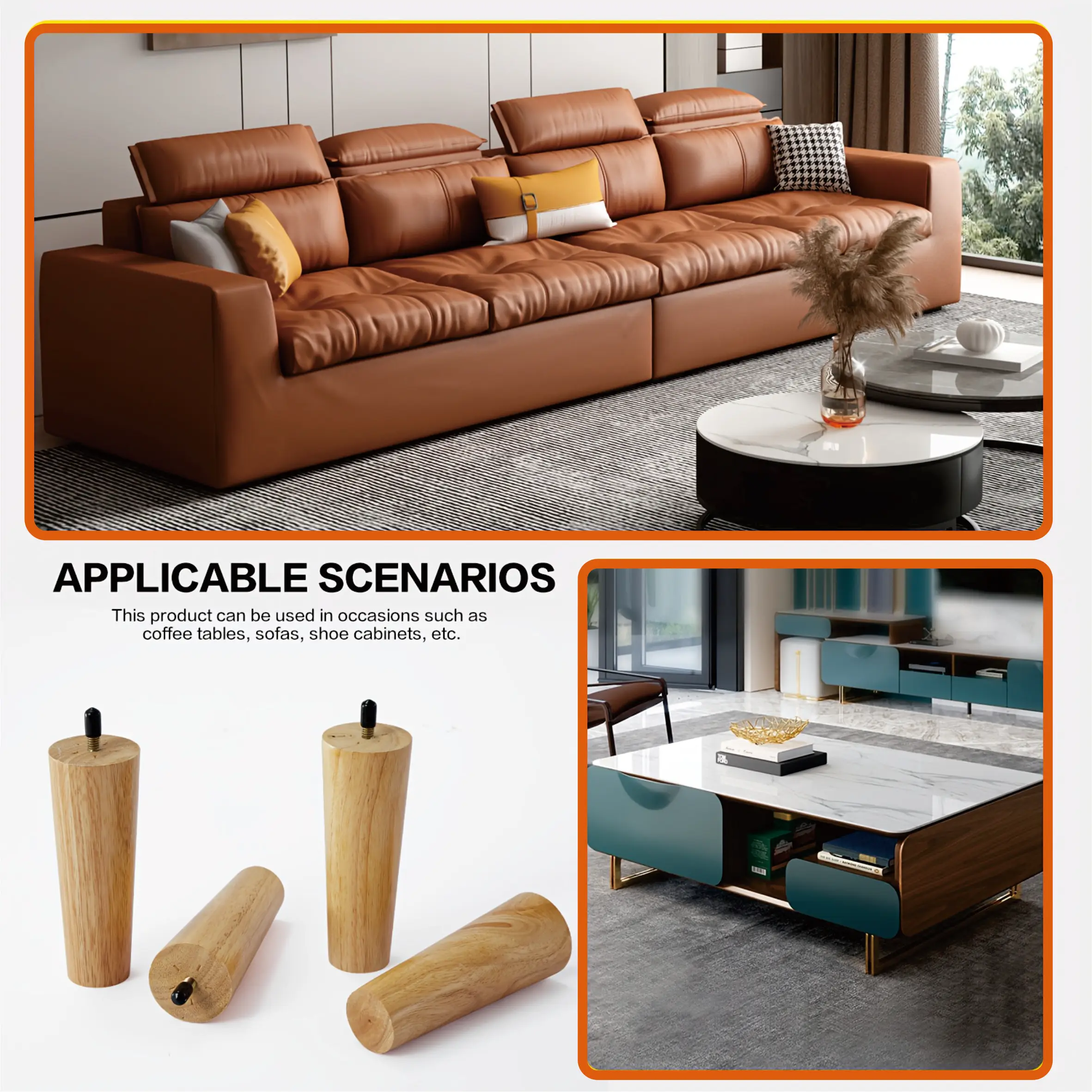 4인치 원목 가구 다리, 중세 현대식 목재 교체용 발 4개