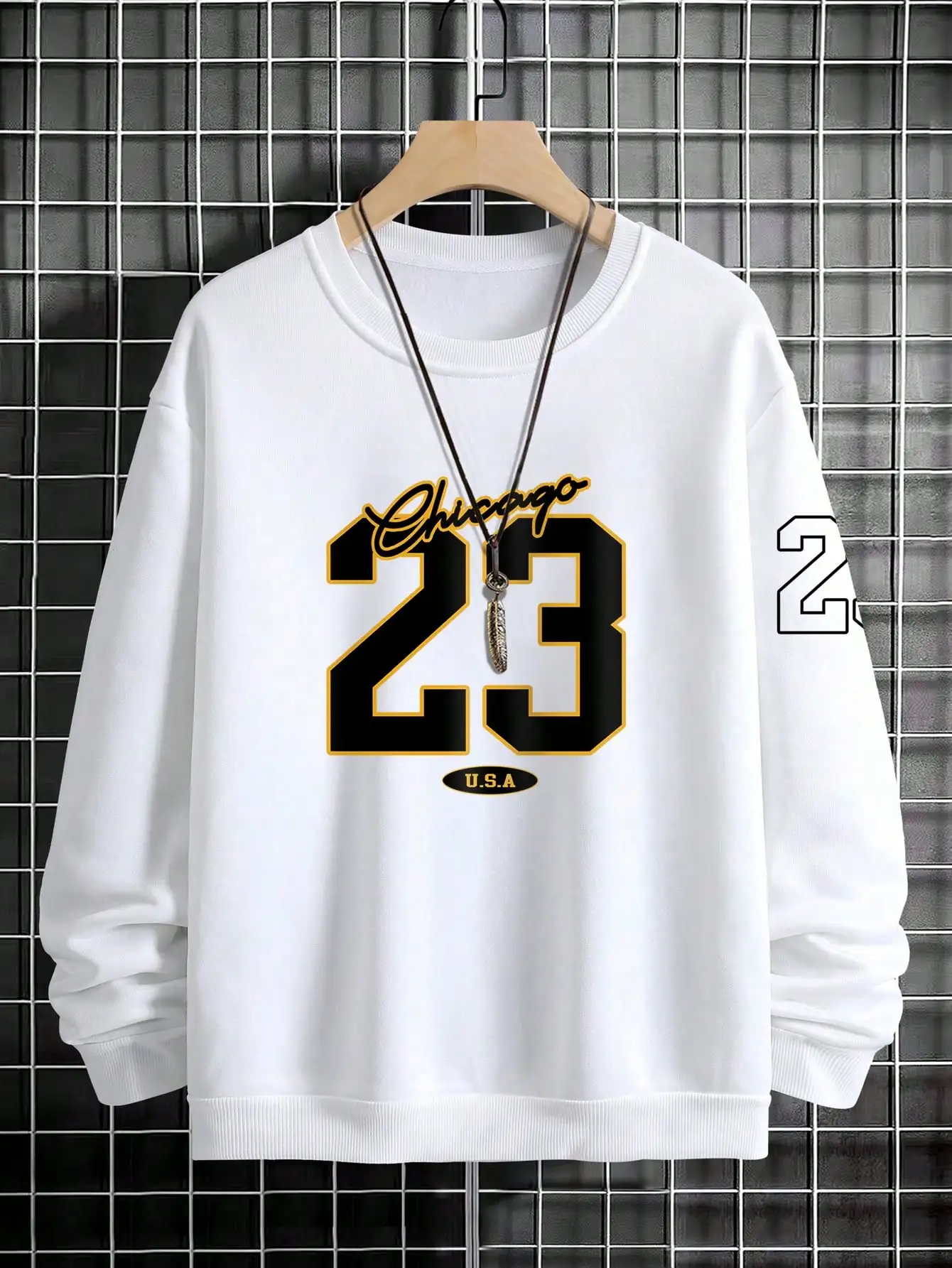 23 USA Art Letter Design Man Clothes Street Style Fleece Sweatshirts Autumn Casual Hoodies Fashionable Crewneck Pullovers