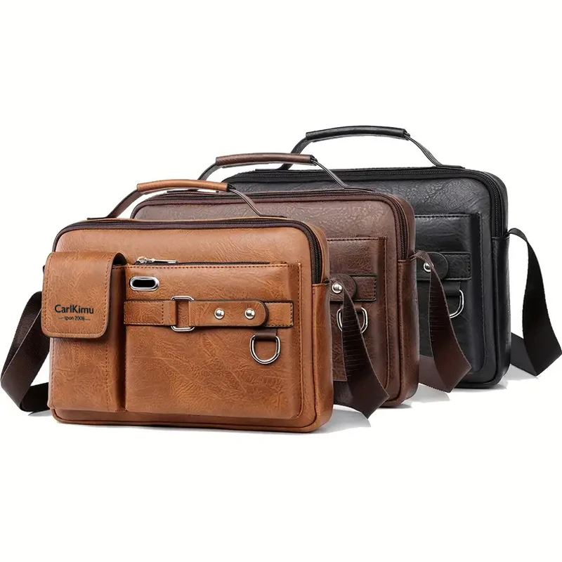 Atmungsaktive, leichte Vintage-Umhängetasche für Herren, stilvolle Leder-Sling-Tasche mit Reißverschluss für Arbeit, Reisen und den täglichen Weg zur Arbeit – Detail 2