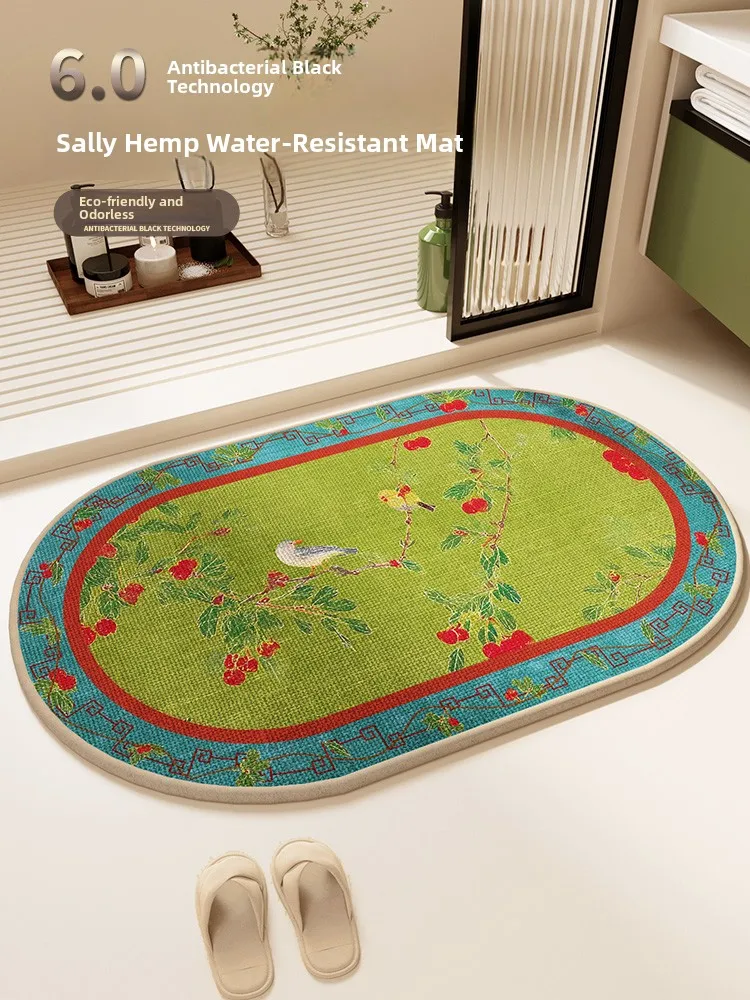 

Flax Woven Batoom Mat Spla Proof Easy Care Oval een Foot Pad New Chinese Sle Home Textile Floor Rug Qui Dry Mat
