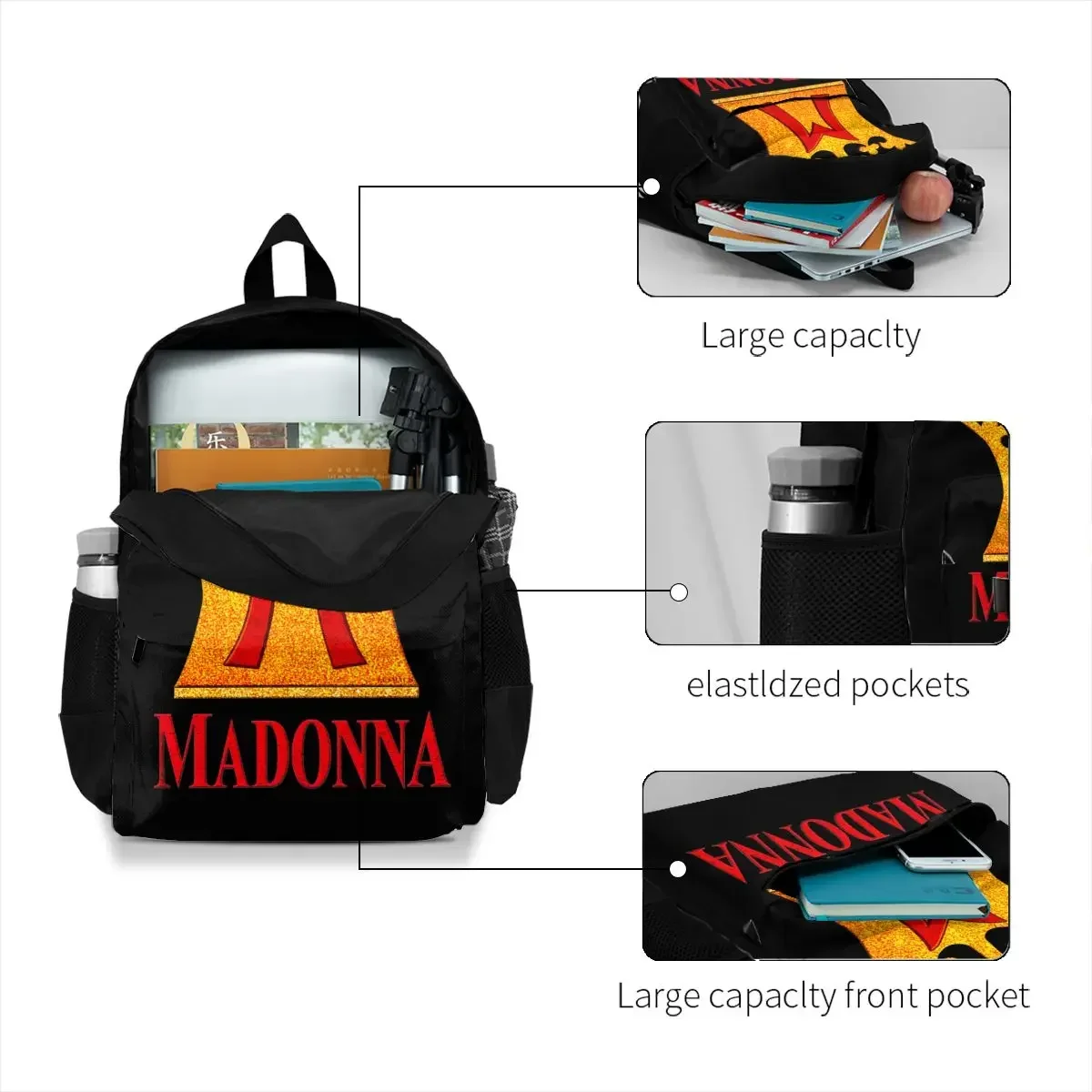 Madonna Blond Ambition Tour 1990 Mochila de gran capacidad Bolsa de gimnasta con tapa blanda de moda multifunción