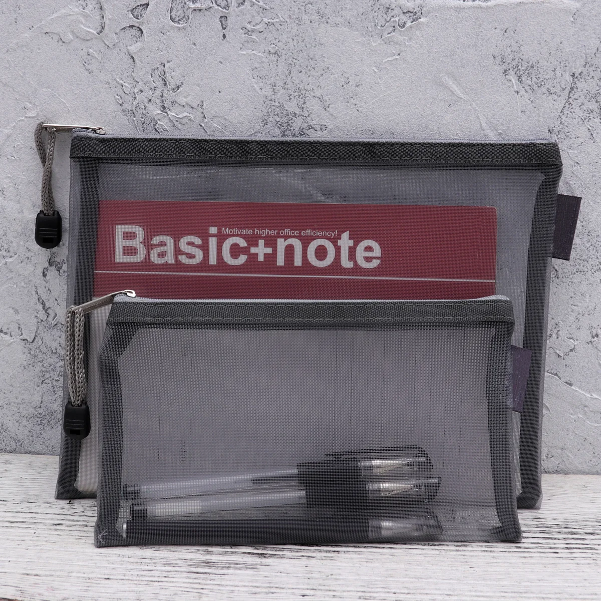 

6Pcs Grey Mesh Document Bag Portable Zippered Stationery Organizer for Office School Supplies File Folder Transparent Pencil