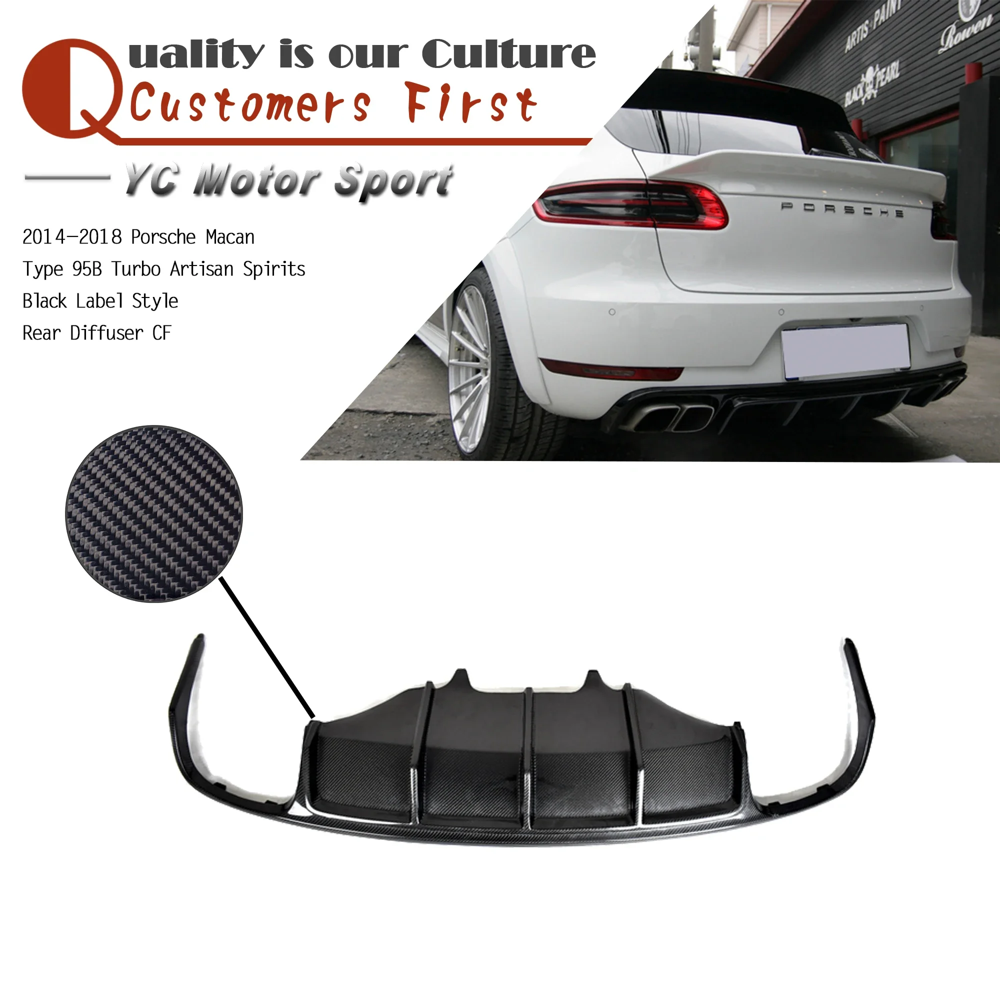 

Аксессуары для автомобилей: задний диффузор из карбона в стиле BL, подходит для Porsche Macan 95B Turbo ATS 2014-2018 годов выпуска.
