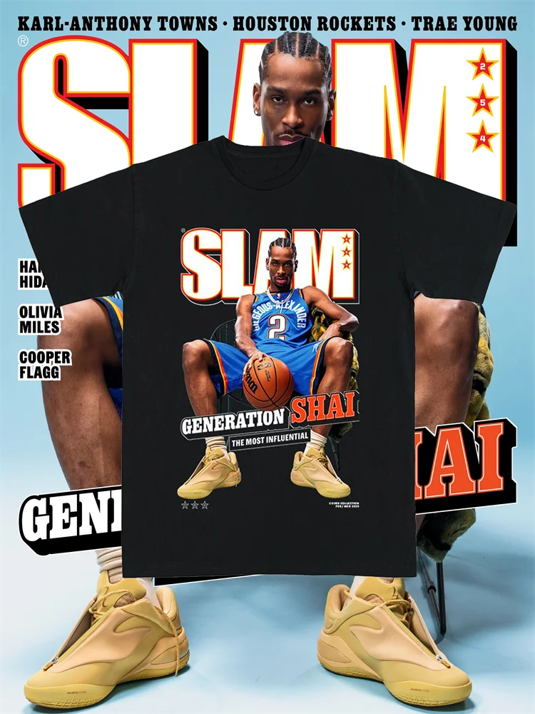 Camiseta deportiva de algodón para hombre, camiseta Overszied Y2k, camiseta con cubierta SLAM, camiseta con estampado de estrella de baloncesto Mvp Scorer SHAI, camiseta de manga corta