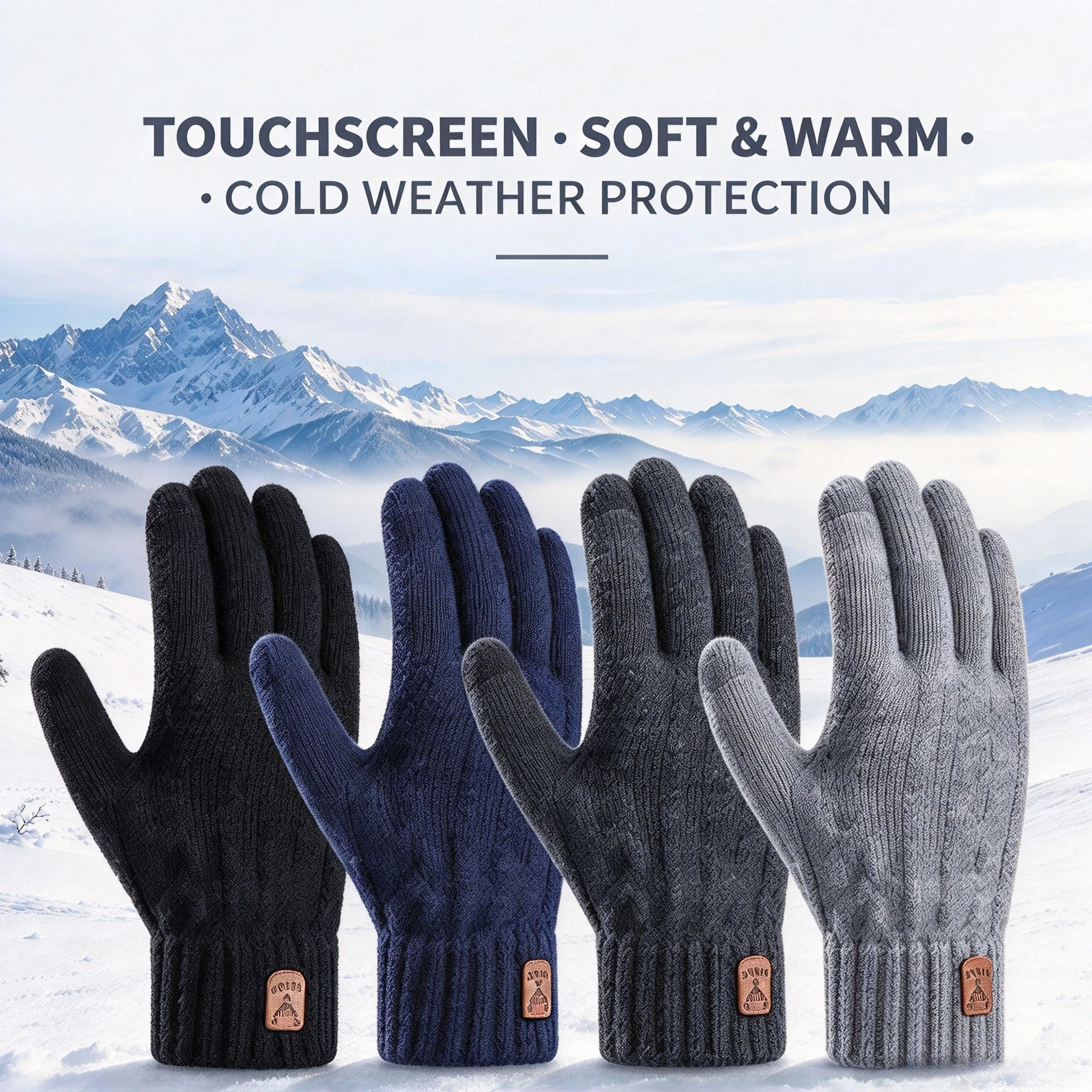 Soft Knitted Winter Warm Gloves for Men Touchscreen-Compatible Fleece-Lined Thickened Knitted Gloves