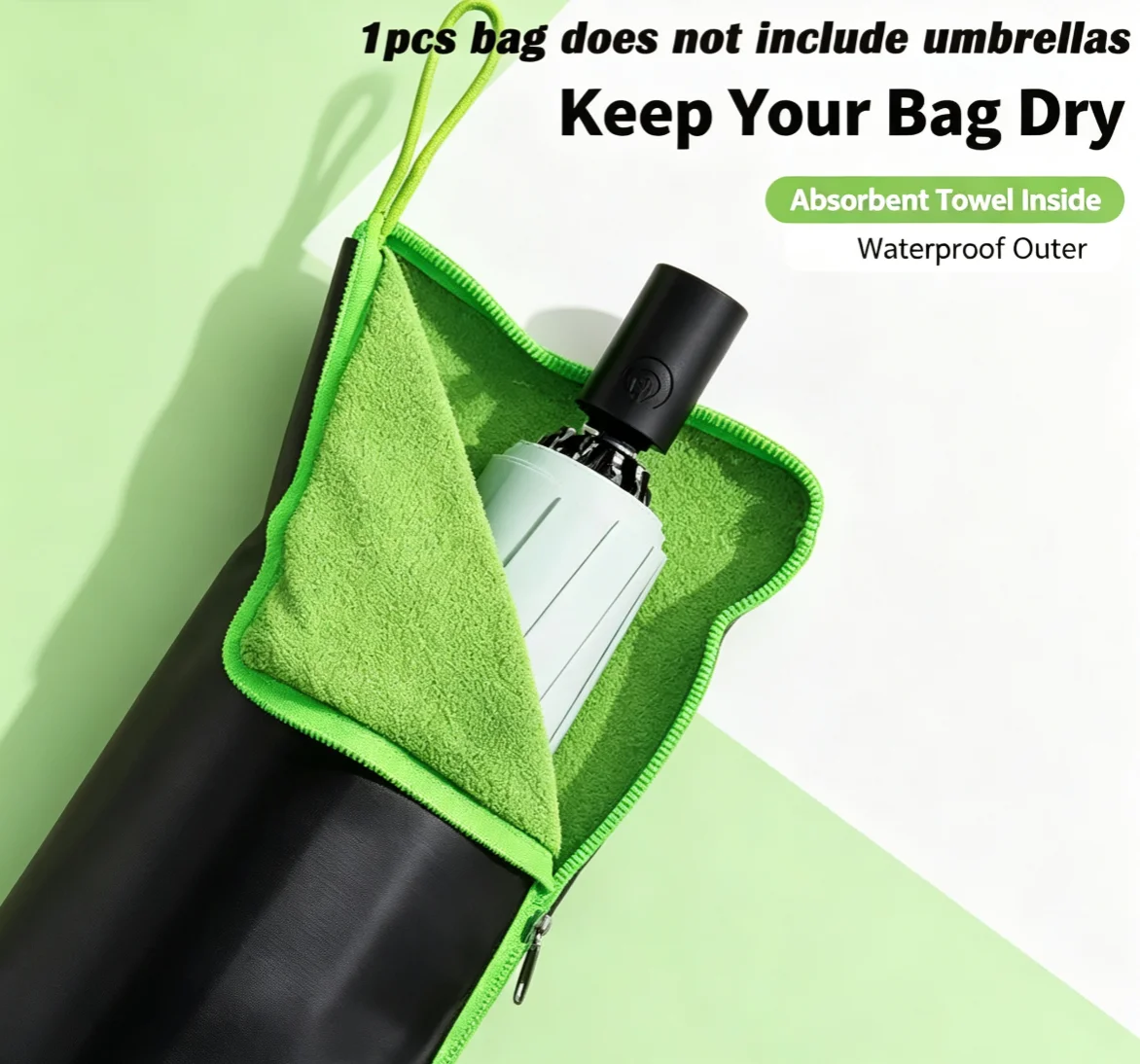 Quick-Dry Waterproof Wet Umbrella Storage Bag Portable Car Use Folding Umbrella Pouch with Absorbent Lining