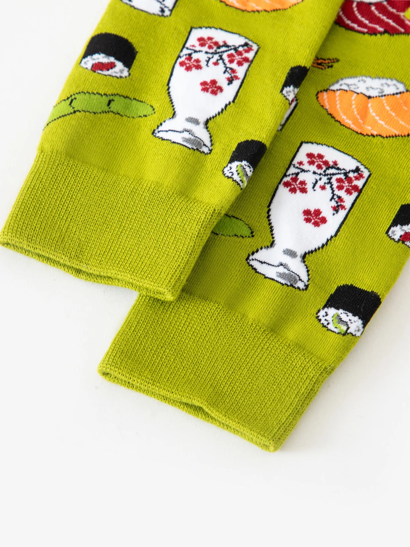 1 pair of men's mid-calf socks sushi jacquard green cartoon stockings spring, autumn and winter literary leisure socks