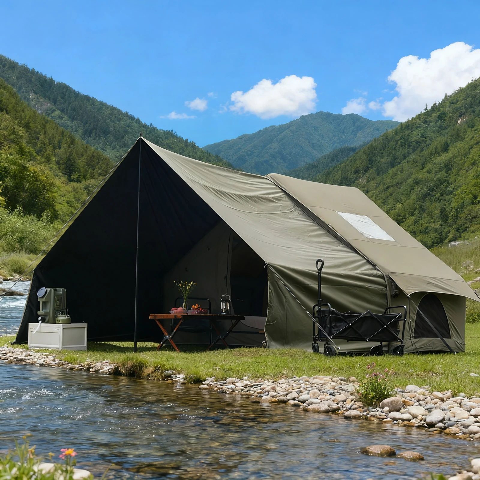 PAKICETUS Baumwoll-Canvas Aufblasbares Campingzelt, Atmungsaktives Glamping-Zelt mit Dachfenster, 4-6 Personen Schnellaufbau 4-Jahreszeiten-Outdoor-Unterstand für Wildnis-Camping & Backcountry-Expeditionen – Detail 7