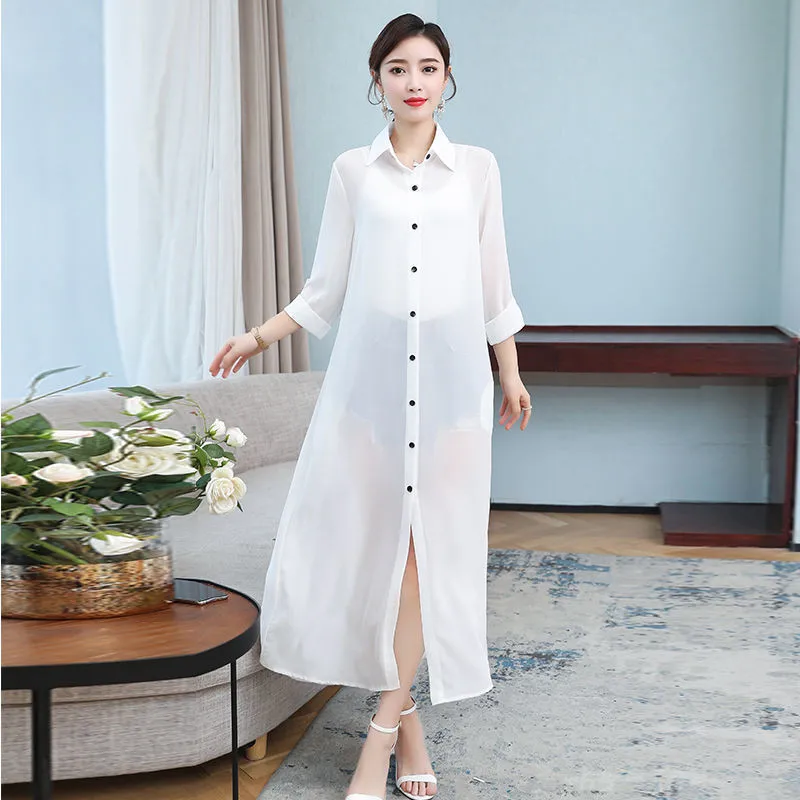 UHYTGF Cardigan Chiffon Thin Shawl Sun Protection Coat Women's Outdoor Summer Cape Overcoat Female Long Shirt Jacket Ladies 2712