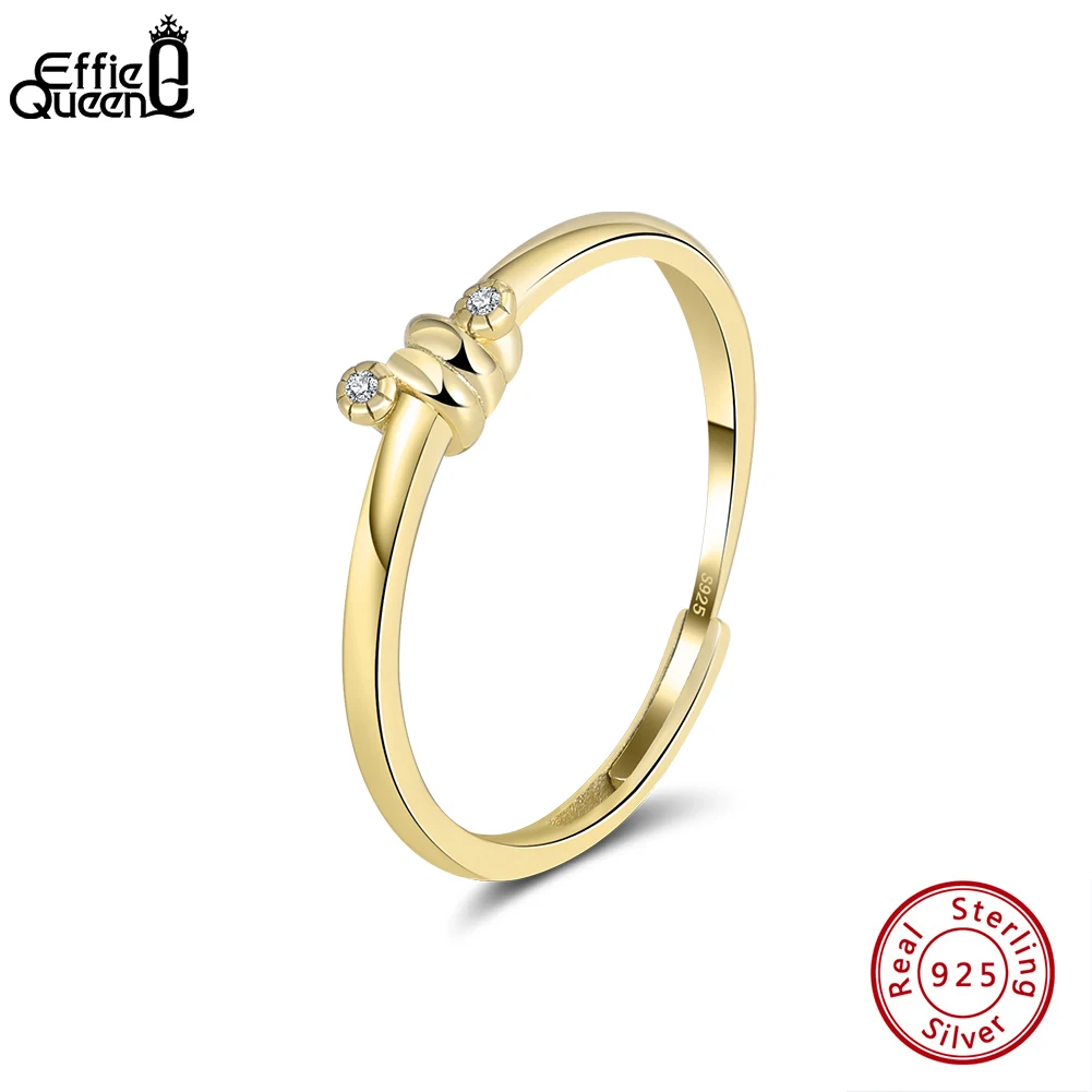 Effie Queen Trendy 925 Sterling Silver Simple Twist Ring Daily Wear Party Jewelry CZ Zircon Adjustable Finger Ring Women APR38