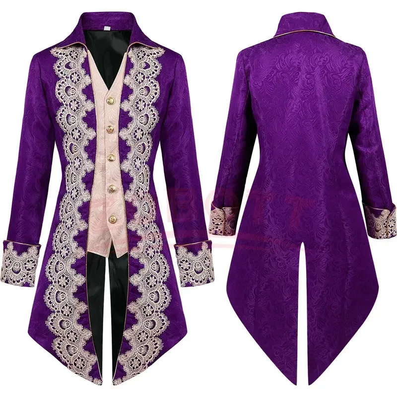 

COSda@Men Steampunk Gothic Victorian Jacket Vintage Golden Lace TrimTailcoat Medieval Frock Coat Uniform Renaissance Costume Hom