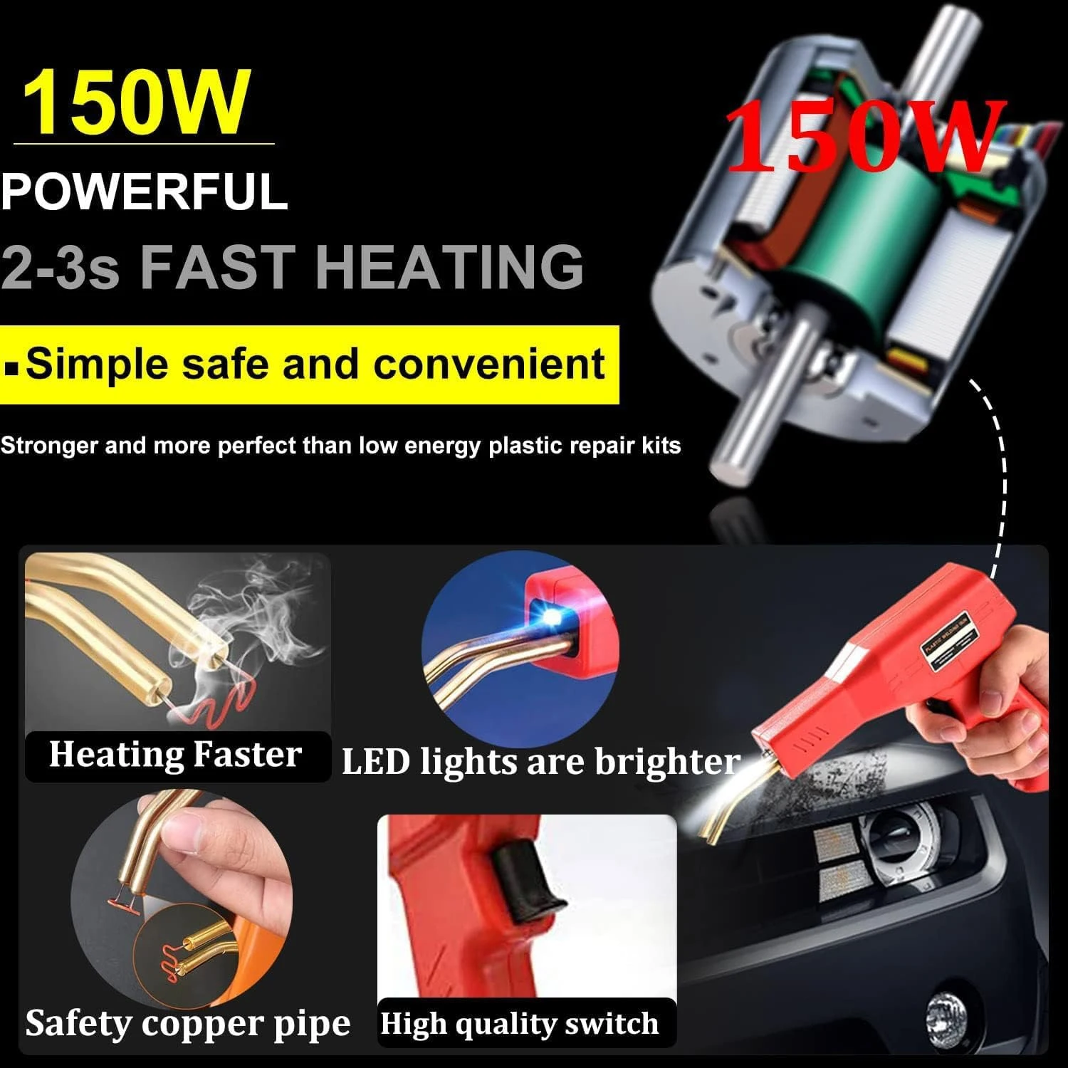 Kit de soldador de plástico de 150 W com 400 grampos quentes, conjunto de ferramentas de reparo de rachaduras de para-choque de carro automático para soldagem de plástico (vermelho)