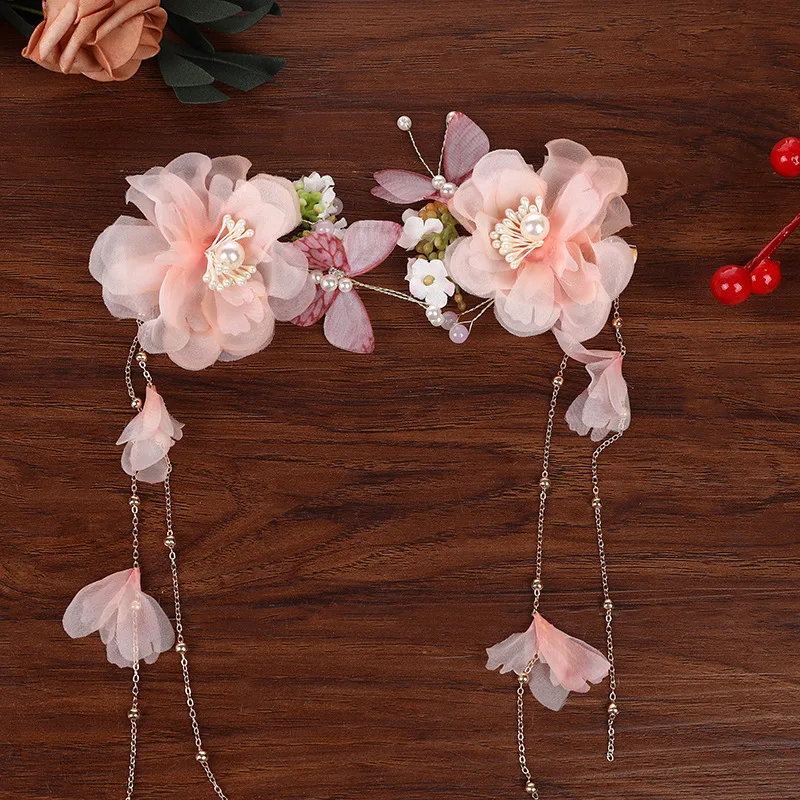 

New Handmade Women's Children's Hanfu Headdress Accessories, Antique Walking Pink Hairpin Fringed Hairpin Hair Accessories