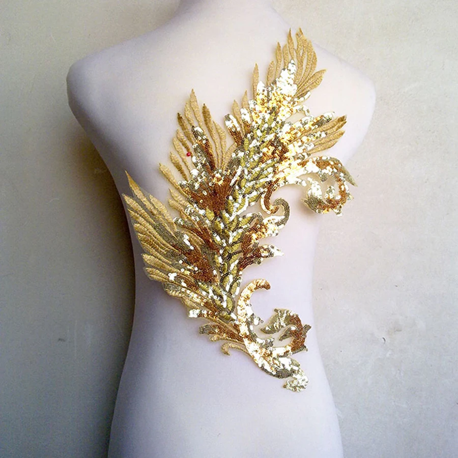 Golden Sequin Bead Lace Flower Patch for DIY