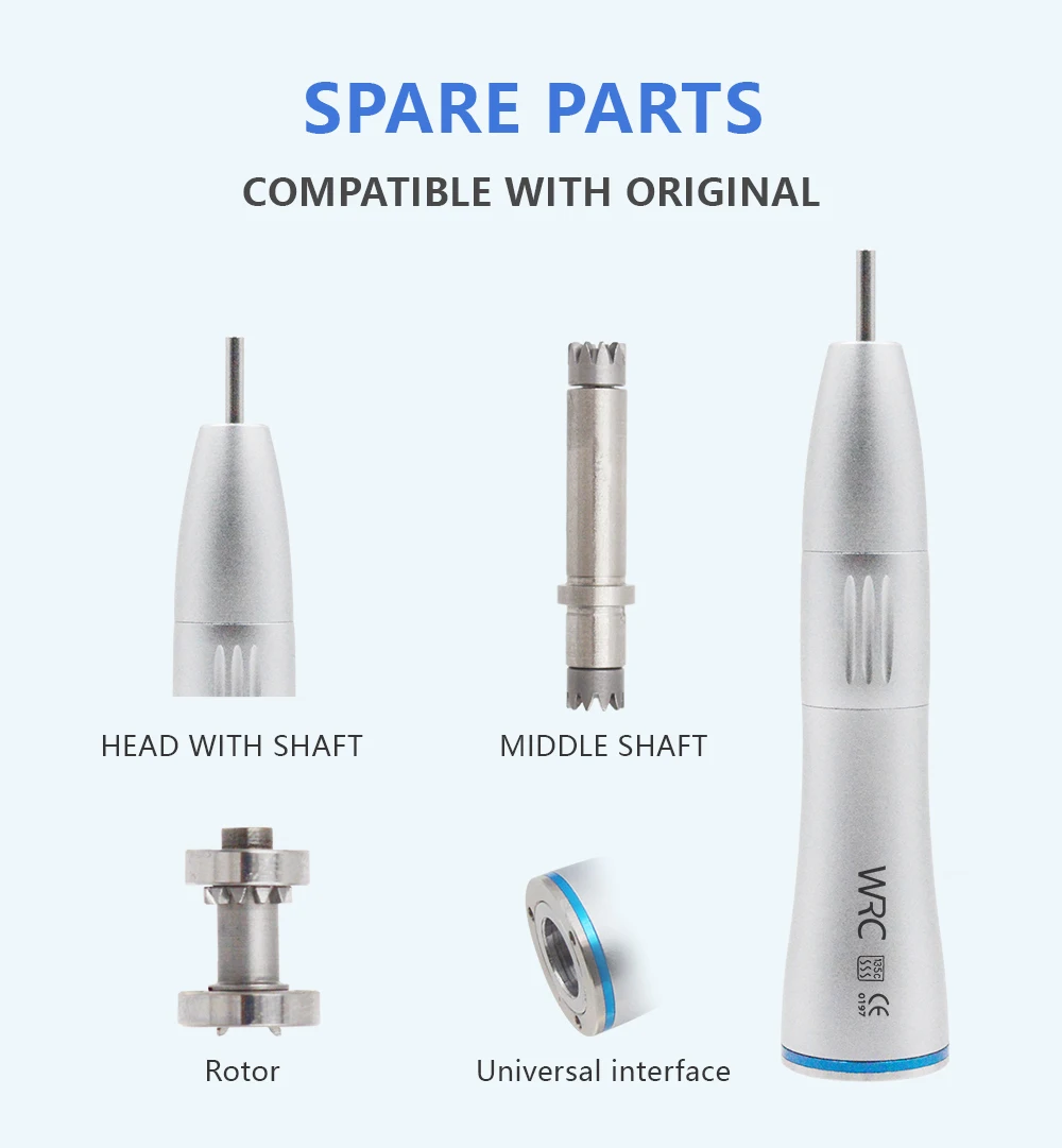 WRC Dental Inner Channel Low Speed Handpiece Set 1:1 Direct Drive Fiber Optic Contra Angle Straight Handpiece Air Motor 40000rpm