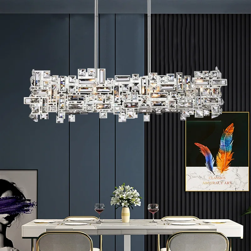 

Modern Luxury Chandelier for Dining Room Kitchen Island Gold Crystal Long Hanging Lamp LED Indoor Decoration Lighting Fixture