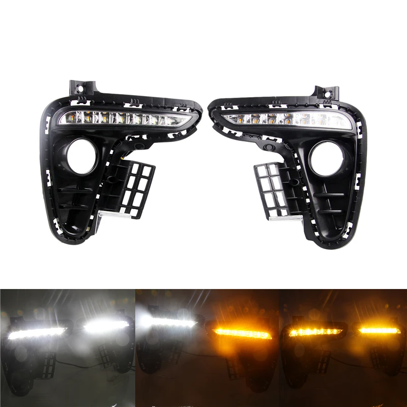 

Для Kia Rio K2 2017 2018 автомобиля 12V Светодиодный дневной светильник Противотуманные огни желтый Поворотная сигнальная лампа светильник s, вождения, бега, светильник авто аксессуары