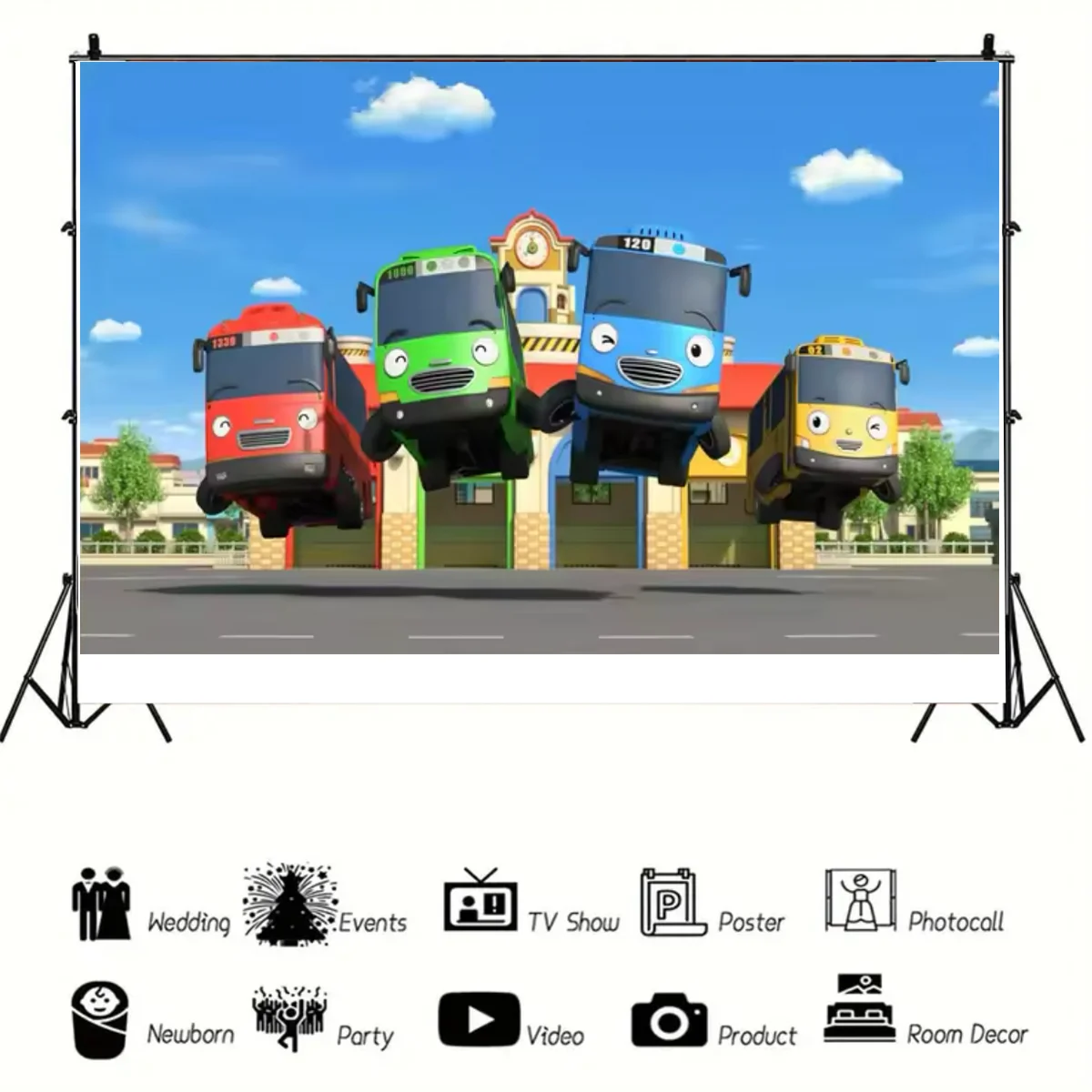 Umi Bus The Tayoes Little Bus Theme Kid Birthday Party Boys Newborn Kid 1 year old Background Toy Bus Station Banner Photo Props