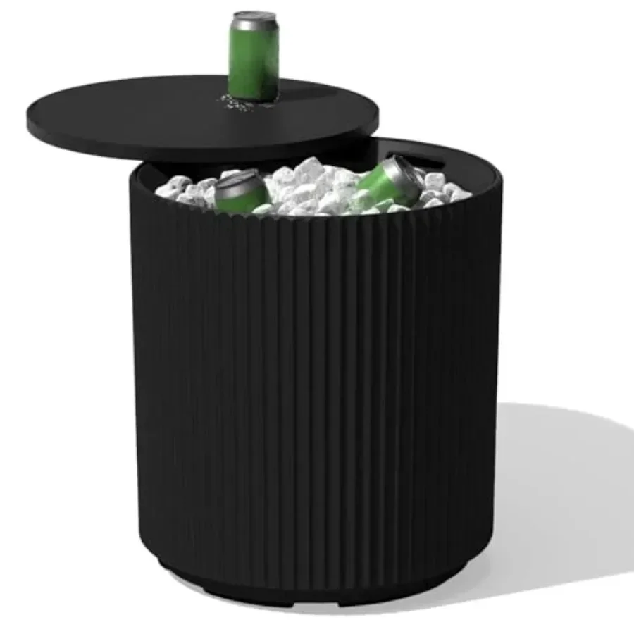 Outdoor Cooler Side Table - 2 in 1, 21 inch, durable polyethylene, charcoal gray, integrated cup holders and removable tray