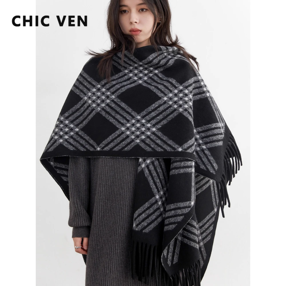 CHIC VEN New Fashion Women Scarf Retro Plaid Tassel Shawl Long Female Scarves Warm Ladies Scarves Autumn Winter 2025