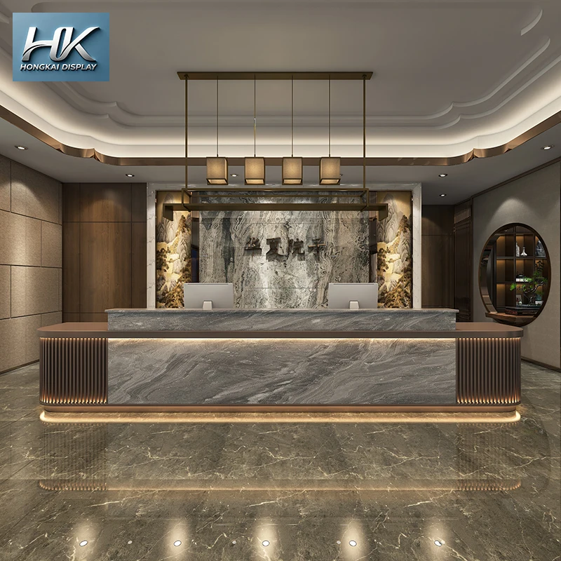 Custom Design Modern Eco-Friendly Reception Desk High Quality Durable Commercial Service Counter Hospital Hotel Stylish