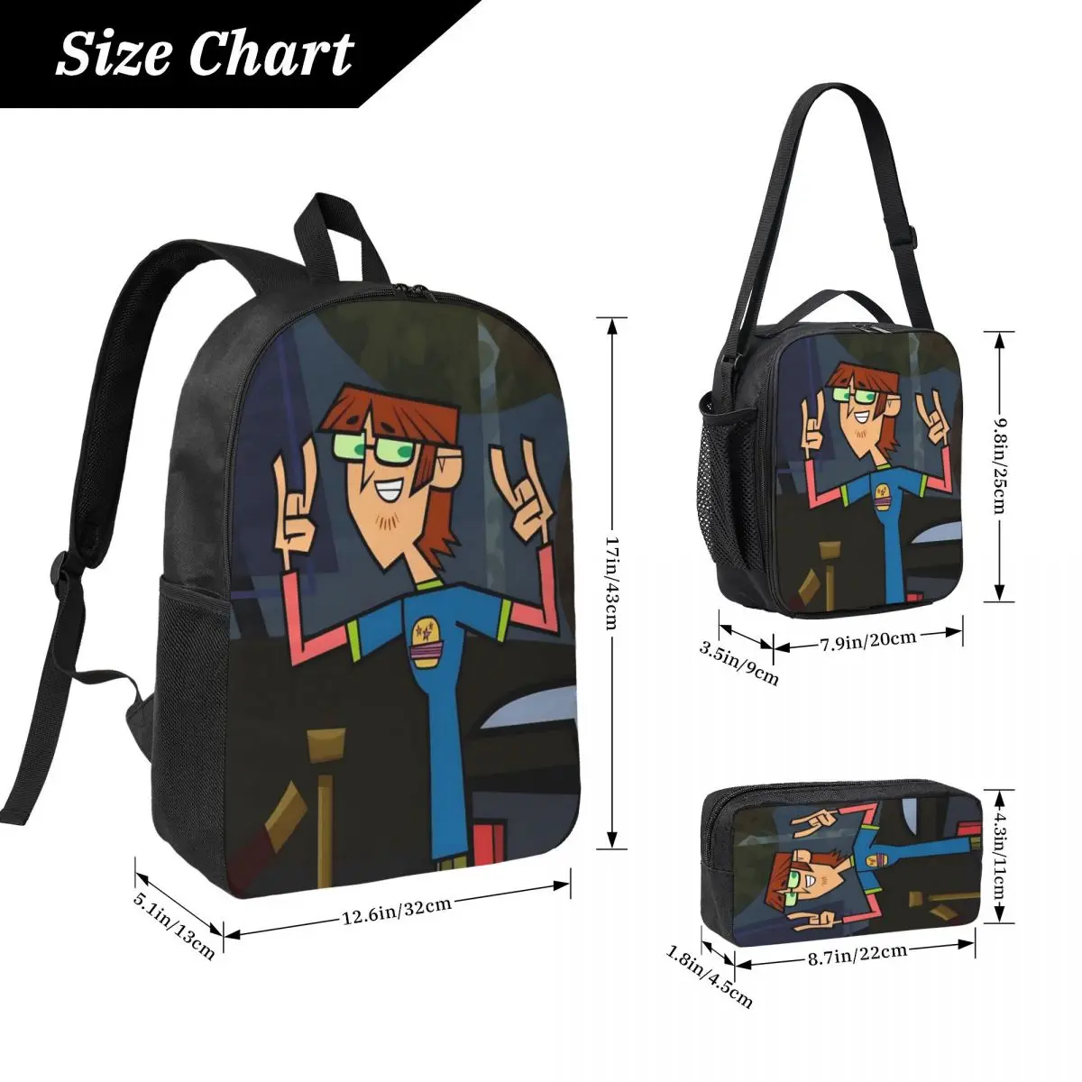 3Pcs Totals Dramas Accessories Backpack Set for Boy Girl Pen Bags Bookbag Sets with Lunch Box For School Students Knapsack