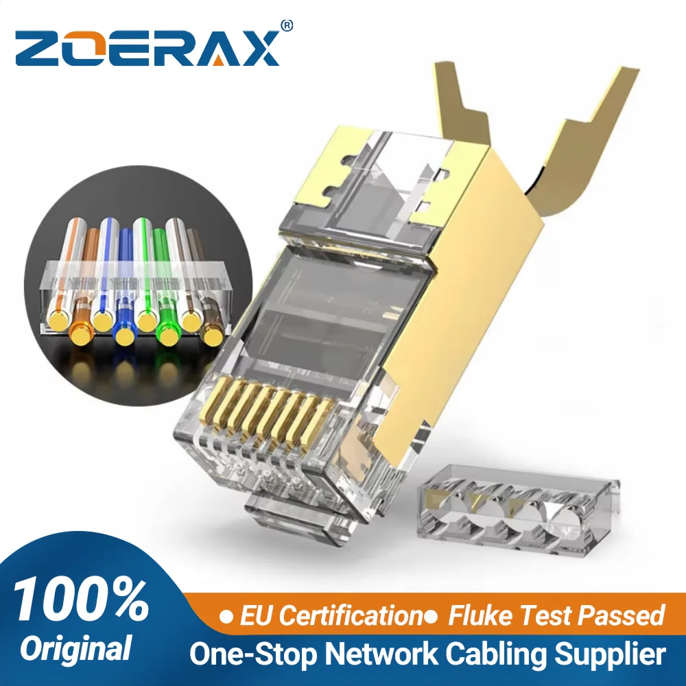 ZoeRax 2-Piece CAT6A & CAT7 Shielded RJ45 Modular Plug Connector 50μ 8P8C - RJ45 Connector Network Cable Connector - 1.5mm