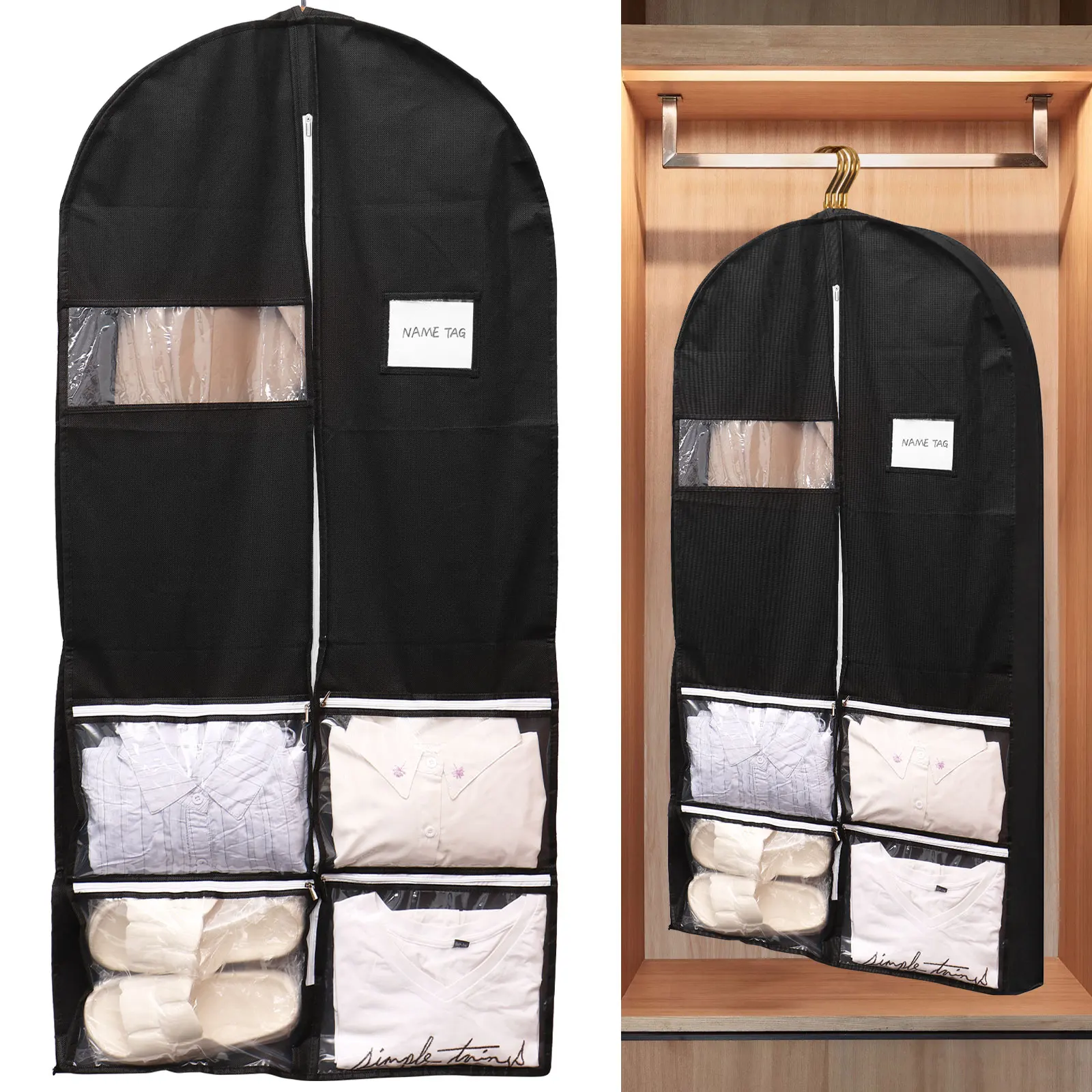 49 Inch Garment Bag for Travel Heavy Duty Hanging Suit Bags with 4 Clear Pockets Foldable Suit Cover Bag Coat Protector for