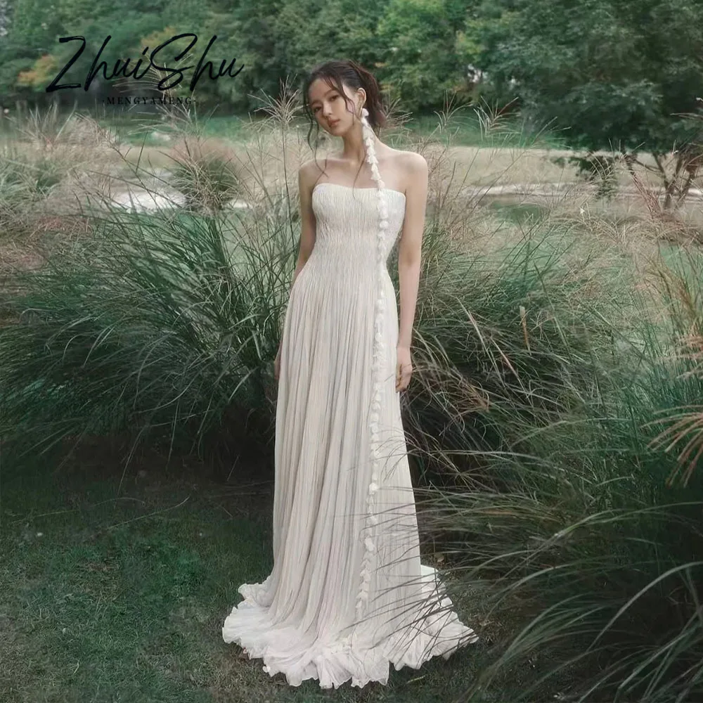 Elegant Pleat Wedding Dress Strapless Draped A-Line Evening Party Dresses Korea Photo Shoot Bridal Reception Gown Customized